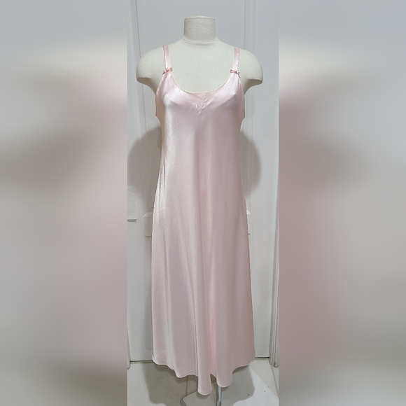 Christian Dior VINTAGE Pink Satin Full Length Slip Dress Nightgown Sz Med - Picture 2 of 12